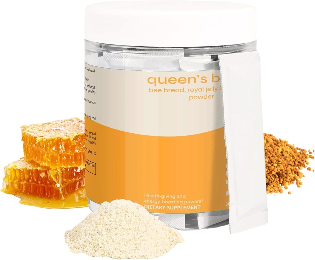 Queen's Boost - Sugar-Free Bee Bread, Royal Jelly & Propolis Toz C - Non-GMO, Immune and Energy Support- 30 Bireysel Sachets per Pack, 30-Day Supply