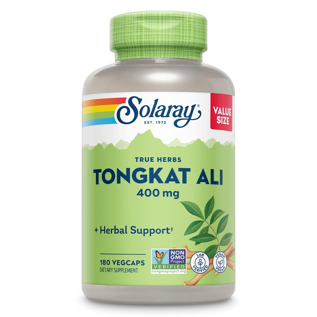 SOLARAY Tongkat Ali 400 mg - Longjack Tongkat Ali for Men - Herbal Support for Men's Health and Vitality - Vegan, Non-GMO, Lab Doğrulandı - 180 Hizmet, 180 VegCaps