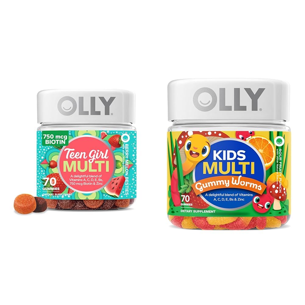 OLLY Teen Girl Multi Gummy, Kids Multivitamin Gummy Worms, Vitamins, Minerals, Immune Support, 35 & 45 Day Supply