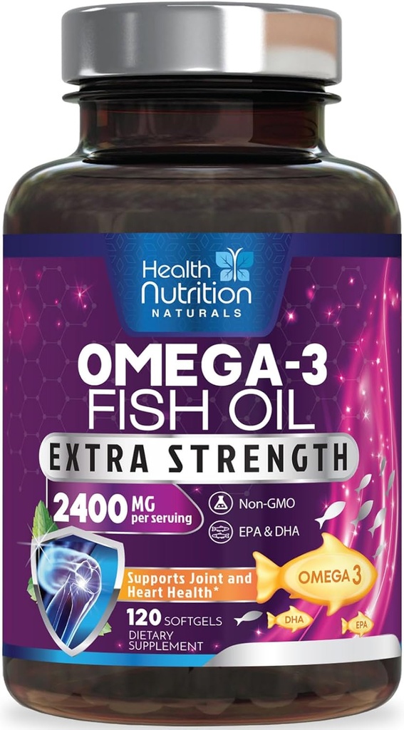 Ωμέγα 3 Fish Oil 2400 mg - τριπλή δύναμη Ωμέγα3, EPA & DHA λιπαρά οξέα συμπλήρωμα - Φυσική υποστήριξη για το ανοσοποιητικό, καρδιά & εγκέφαλο υγεία - άγρια πιασμένο, μη-GMO, άρωμα λεμόνι, Burpless - 120 Softgels