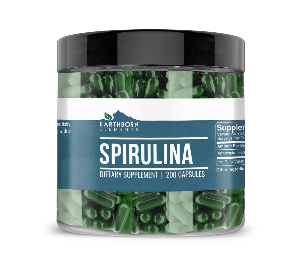 Earthborn Elements Spirulina 200 Κάψουλες, Αγνά & Αδιάλυτα, Χωρίς Πρόσθετα