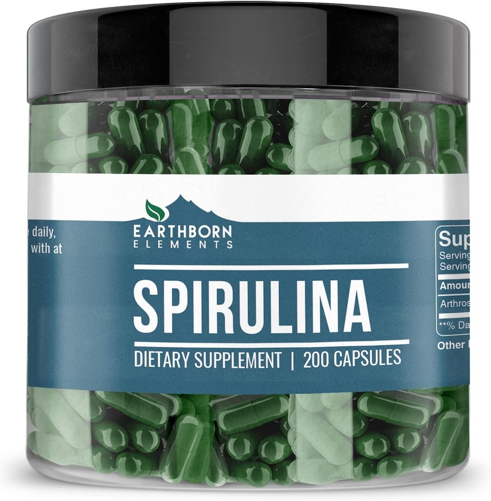 Earthborn Elements Spirulina 200 Κάψουλες, Αγνά & Αδιάλυτα, Χωρίς Πρόσθετα