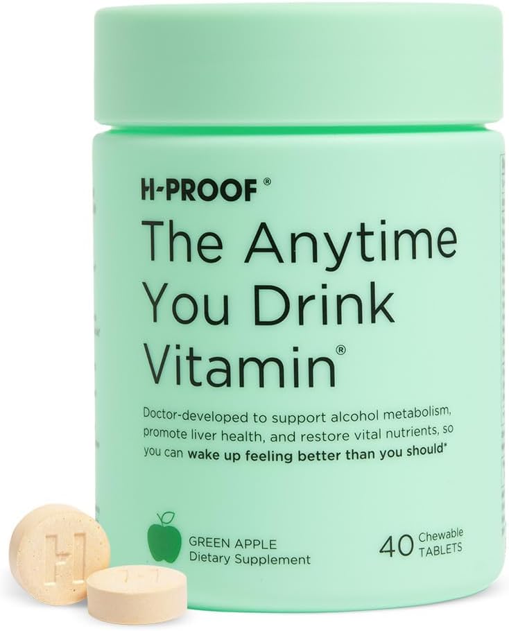 H-PROOF Vitamini İçerdiğiniz Herhangi Bir Zaman, Canlı Sağlık ve Immunity Support with Electrolytes, Milk Thistle, and Vitamins B & C - 40 Chewable Tabletler (20 Hizmetler), Vegan, Green Apple
