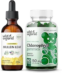 Άγρια & οργανικά Mullein σταγόνες 2 oz & Chlorophyl Gummies 60 μάσημα