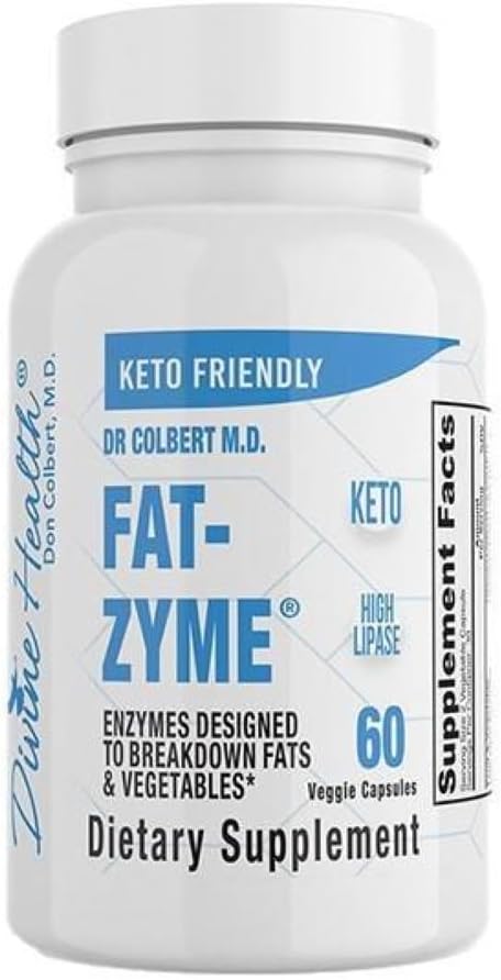 Dr. Colbert's Zhong Zone Fat-Zyme - Ketgen Digestive Enzymes - HIgh Lipase - Vegan & Vegetarian Enzyme - 30 Day Supply - Conins High Quantities of Enzymes That Break Down Veggies & Fats