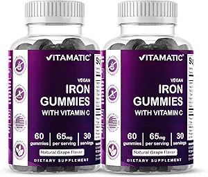 Vitamatic Iron 65 mg Gummies Supplement for Women & Men - 60 Vegan Gummies - Great Tasting Iron Gummy Vitamins C (2)