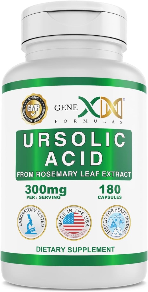 Genx Formulas Ursolic Acid 300 mg (180 Capsules) Ursolic Asit Rosemary Ekstraksiyondan Kaynaklandı - Non-GMO, Gluten Free, Vegetarian