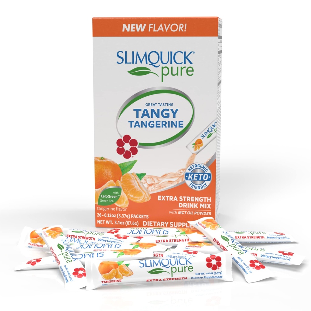 SlimQuick Extra Strength Kilo Management Drink Mix for Women, Tangerine - Helps Metabolism, Keeps Full for Longer with Green Tea, Caffine, Chaste Tree, Rhodiola Extract - 26 Count