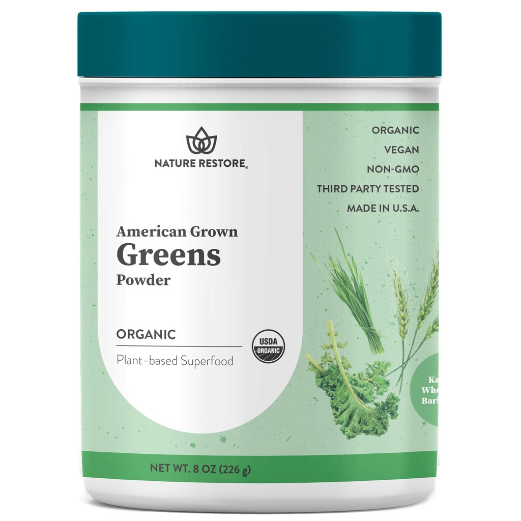Nature Restore Greens Superfood Toz, USA Grown, Organik Kale, Barley Grass, Wheatgrass, Unsweetened, 8 Ounces, ABD'de Yapıldı