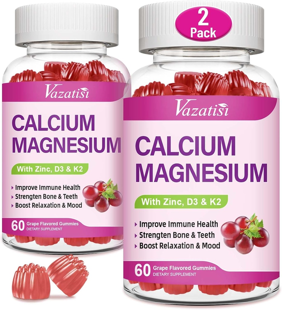 D3 & K2 Vitamin D3 ile Magnezyum Gummies, Immune ve Calm Mood için Yüksek Apsiyon Glycinate Pyum, Grape Flavor 120 Gummies