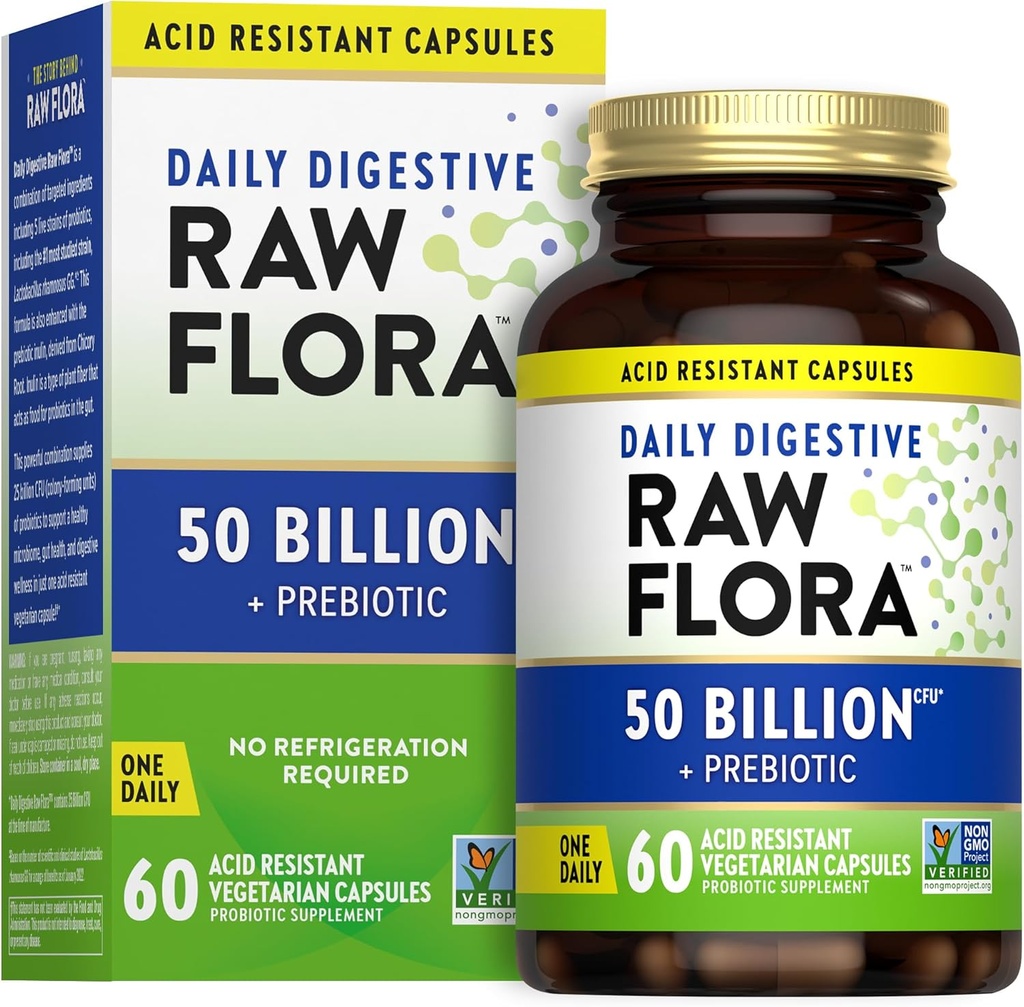 Nature's Truth Raw Flora Probiyotik with Prebiyotiks | 50 Milyar CFU | Daily Digestive Capsules | Vegetarian & Gluten Free Supplement for Men and Women