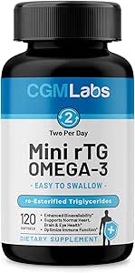 RTG Omega 3 συμπλήρωμα διατροφής ιχθυελαίου - Υψηλή απορρόφηση & γρήγορη δράση, Burpless Fish Oil συμπλήρωμα από Anchovy. εκ νέου εστεροποιημένο Τριγλυκερίδιο w/EPA & DHA (ως rTG) 960mg - 120 Softgels από CGM Labs