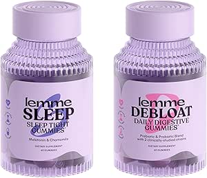 Lemme Sleep & Debloat Sche - Sleep Gummies, bir Uyuşturucu Özgür Gece Yardımı ve Digestive & Gut Health, Probiyotiks & Prebiyotiks - Gluten Free, Gelatin Free, Non-GMO - 60 Ct.