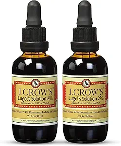 J.CROW'S® Lugol's Solution of Iodine 2 oz (2 Şişe) - Premium Iodine & P Properties Iodide Liquid, Gluten &, Alkol-Free Natural Brine Ekstraksiyon, No Expiration