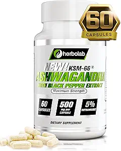 Shebolab Ashwagandha KSM 66 15:1 with Black Pepper Extract (Higher Abors) Max Potency Full Spectrum 5+% Withanolides