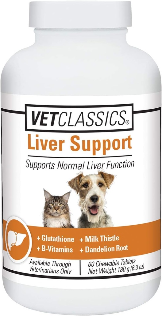 Vet Classics Liver Support Pet Health Supplement for Dogs, Cats – Liver Functions – B- Vitamins, Glutathione, Milk Thittle – Μαλακά δισκία, μάσημα – 60 Μασώμενα δισκία
