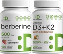 DEAL SUPPLEMENT Vitamin D3 10.000iu + K2 200mcg Softgels & Berberine Supplement with Yohimbine Sche – Essential Sunshine Vitamins with Coconut Oil – High Abxia HC HCl Forms