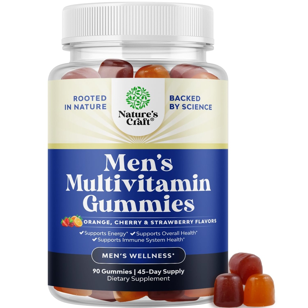 Natures Craft Daily Mens Multivitamins Gummies - Mens Gummy Multivitamins with çinko and Biotin Immune Support Gummies - Potent Vitamins for Energy and Immunity Non-GMO Gluten Free Halal 90 Count