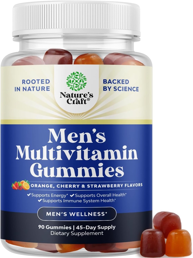 Natures Craft Daily Mens Multivitamins Gummies - Mens Gummy Multivitamins with çinko and Biotin Immune Support Gummies - Potent Vitamins for Energy and Immunity Non-GMO Gluten Free Halal 90 Count