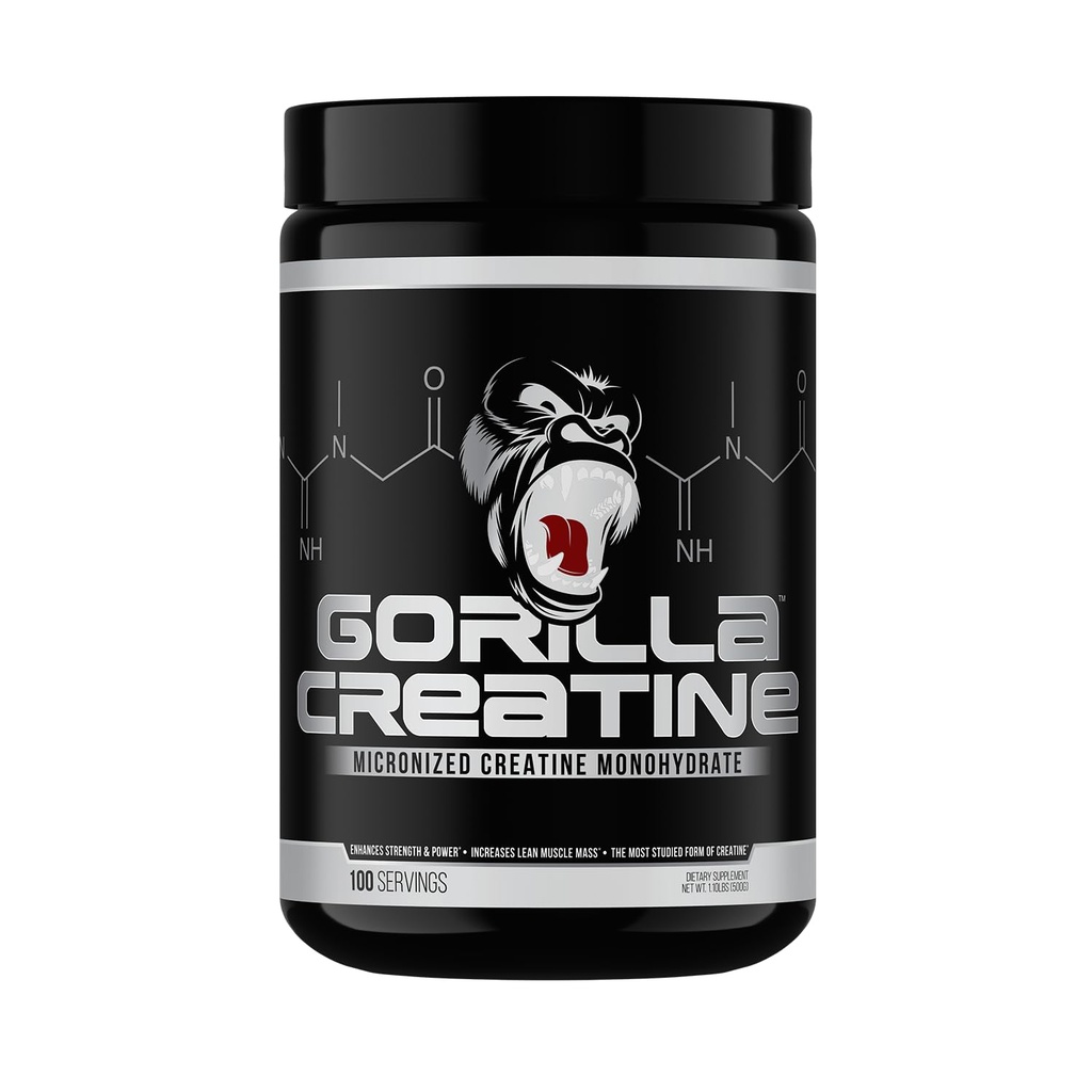 Gorilla Mind Creatine Monohydrate Micronized Powder, Βελτιωμένο μέγεθος μυών, παραγωγή δύναμης και δύναμη, 5 γραμμάρια ανά υπηρεσία, 100 υπηρεσίες