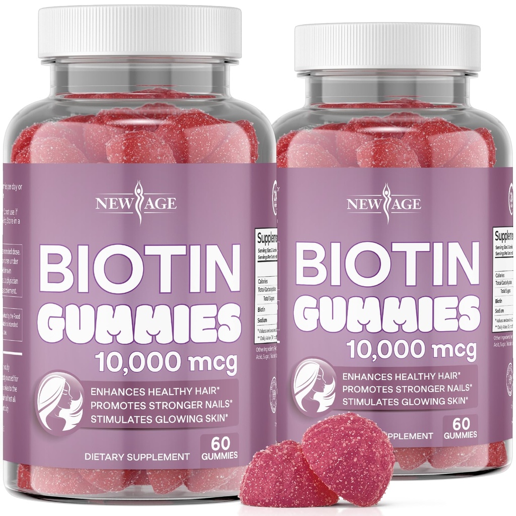 NEW AGE Biotin Gummies – Saç, Skin & Nails Gummies – 10.000 mcg - Kadınlar için ücretsiz olarak, Erkekler - ABD'de Made -120 Count