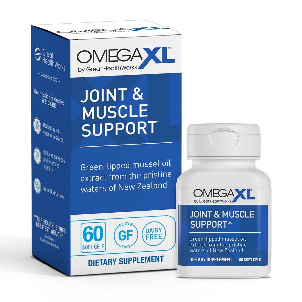 OmegaXL Joint Support Supplement, for Relief - Natural Muscle Support, Green Lipped Mussel Oil, Soft Gel Pills, Drug-Free, 60 Count Count Count