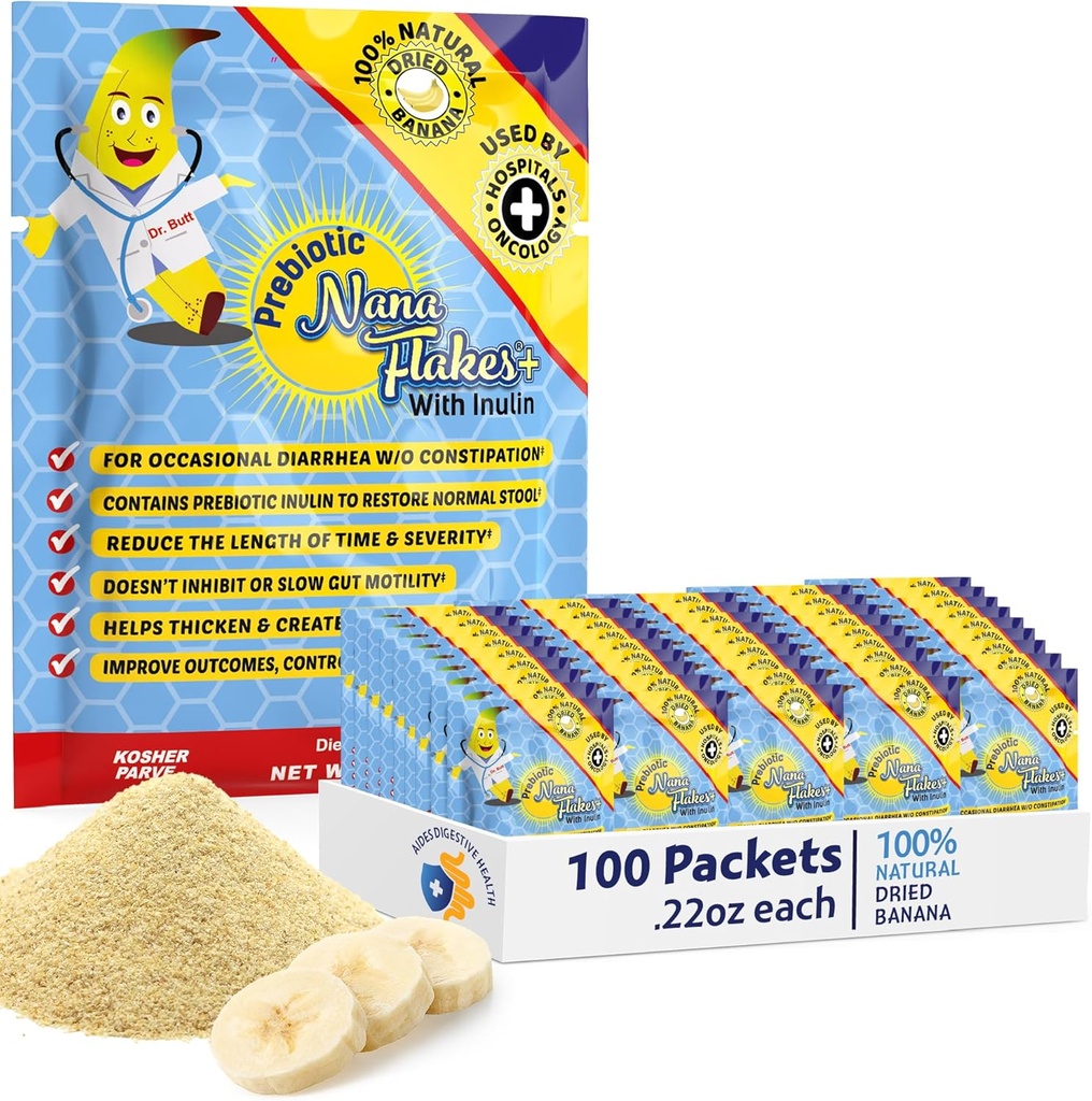 Prebiyotik Nana Flakes 100% Pure Banana Flakes Medical Food Toz, Decrease Fat Intake & Natural Remedy for Diarrhea & Heart Burn - Great Source of Protein & Fiber - Single Serve (100 Packets)