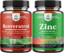 Bundle of Youthful Trans Resveratrol - Resveratrol Capsules with AMPK Activator for Cellular Health & Vitality and Zinc 50mg Immune Support Supplement - Zinc Complex to Enhance Hair Skin & Nails