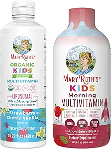 MaryRuth Organics Liquid Multivitamin (Apple Berry) & Liposomal (Strawberry Cherry & Vanilla) Çocuklar için | Temiz Etiket Projesi Doğrulanmış® | Genel Wellness | Vegan, Non-GMO, Gluten Free