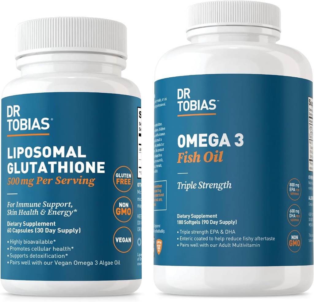 Dr. Tobias Omega 3 Fish Oil and Liposomal Glutathione - Supports Immune Function, Skin Health, and Nutrient Abxia