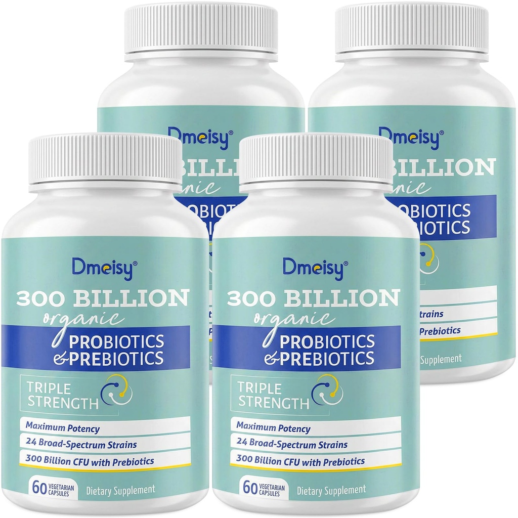 Kadınlar ve Erkekler için probiyotikler, 300 Milyar CFU 24 Strains Probiyotiks + 15 Organik Herbs Prebiyotikler, Raf Stable Gut Health Supplement for Digestive Immune & Whole-Body Health, 8 Ay Supply