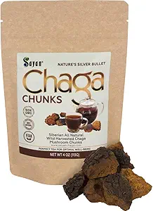 Sayan Sibirya Pure Raw Chaga Mushroom Chunks with Black Top Crust 4 Oz / 113 g – Premium Wild-Harvestedoxy Anti Tea for Immune Support, Focus and Digestive Health - Non-GMO