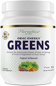 Paradise Herbs, ORAC Energy Greens Powder, Antioxidant Power of 24 Servings of Fruits & Vegetables in 1 Scoop, 120 Servings