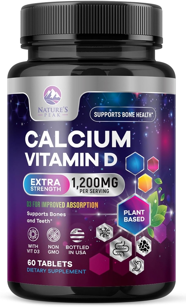 D3 Vitamin D3, Kalsiyum Tamam Vitaminleri, Bone, Dişler ve Immune Health Support, D for Women & Men, Nature's Absorbable Food Carbonate - 60 Tablet