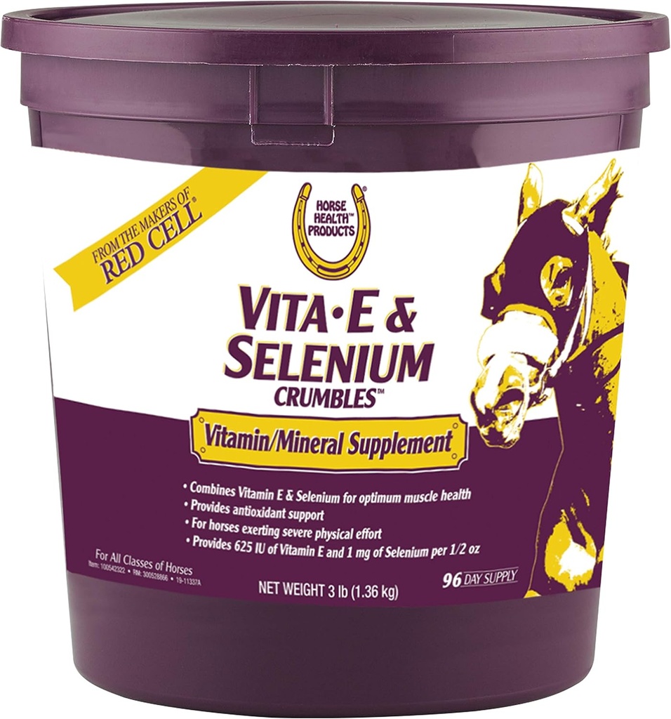 At Health Vita E & Selenium Crumbles Horse Vitamin Supplement, Supports Optimal Kas Health & antioksidan Support, 3 lbs., 96 Day Supply