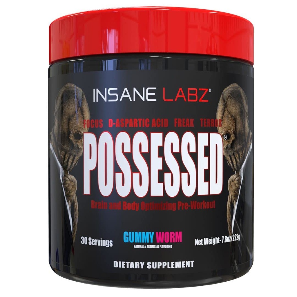 Insane Labz Possessed Low Stimulant testosteron Boosting Pre Workout Toz, D Aspartic Acid ve Tinatine, AMPiberry ve OXYaltı, 30 Srvgs, Gummy Worm