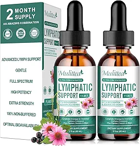 Mulittea Lymphatic Drainage Drops-Vegan 11-in-1 Lymphatiage Supplements-Lymph System Support with Echinacea,Cearrs,Elderberry-Detox Cleanse-Non-GMO -2 fl oz-60 servis