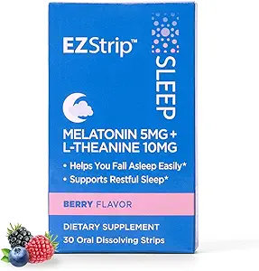 Συμπλήρωμα βοήθειας ύπνου - Berry Flavor, 30 Count - Dissolving Sleep Strips με μελατονίνη και L Theanine για την υποστήριξη με πτώση ύπνου - Κατασκευάζεται στις ΗΠΑ, ζάχαρη και χωρίς γλουτένη