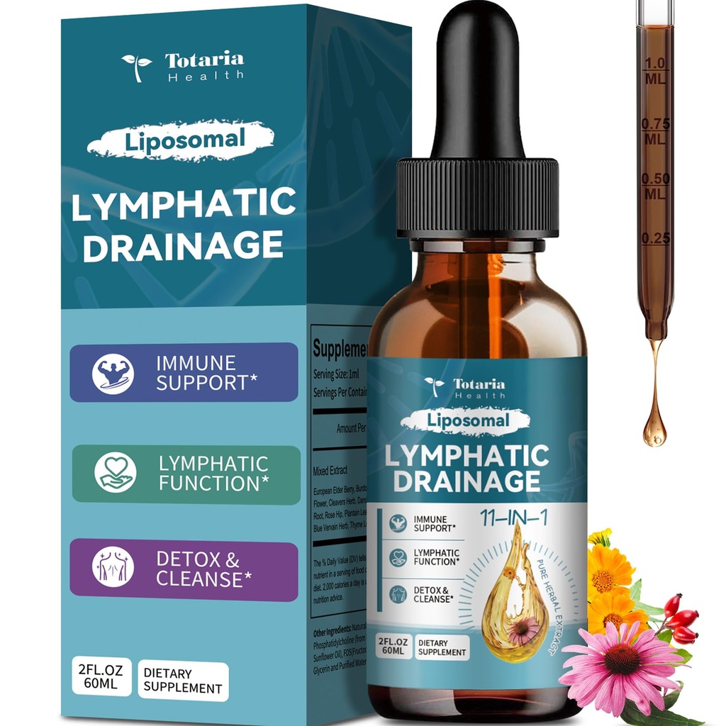 Liposomal Lymphatic Drainage Drops - 1 Organik Lymphatiage Supplement with Burdock Root, Echinacea, Elderberry, Calendula, Cleavers Herb, Dandelion Supports Lyati Health 2 FL.OZ