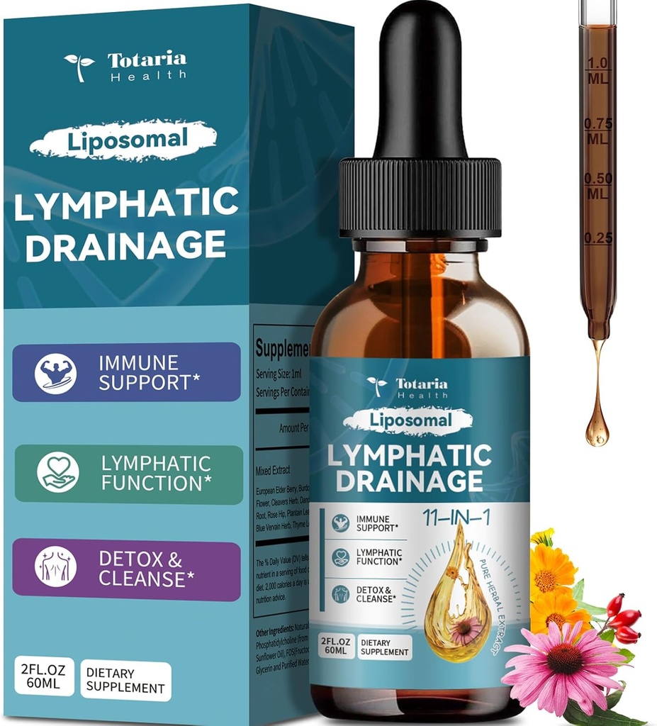 Liposomal Lymphatic Drainage Drops - 1 Organik Lymphatiage Supplement with Burdock Root, Echinacea, Elderberry, Calendula, Cleavers Herb, Dandelion Supports Lyati Health 2 FL.OZ
