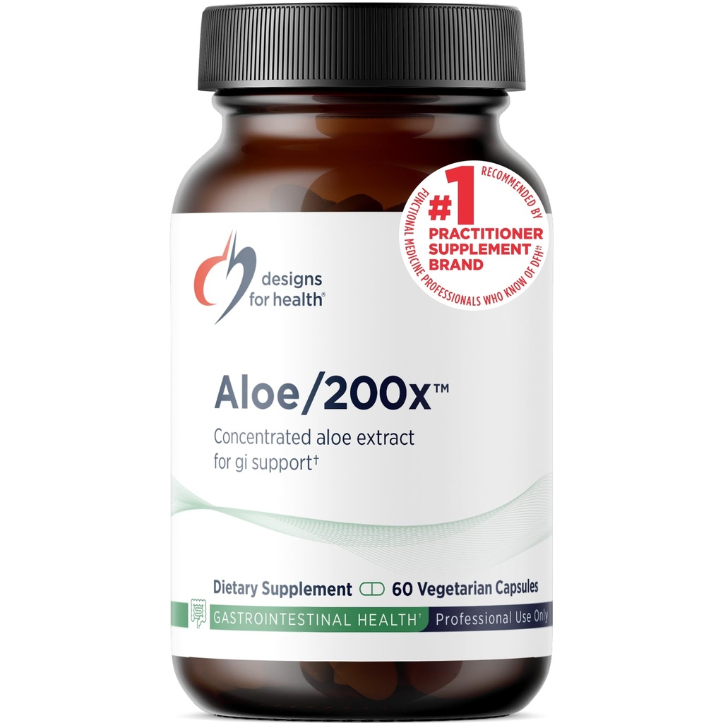 Sağlık Aloe/200x için tasarımlar - 200 mg Aloe Vera Ekstraksiyon - GI Desteği için Yüksek Kondisyon - GMO, Vegetarian Pills (60 Capsules)