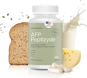 Houston Enzymes AFP Peptizyde - Protein, Casein & Gluten Proteinler için Enzim Enzyme Kombinasyon - Kadınlar ve Erkekler için (90 Capsules)