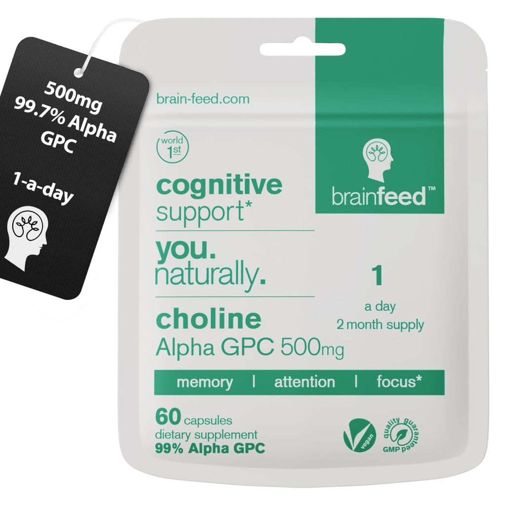 Acetylcholine Supplement |% Alfa GPC Capsules (60) | 1-a-Day | Memory, Focus Concentration Nootropic Brain Supplement | Acetylcholine Precursor | Alfa GPC Toz in Capsule | Lab-Tested