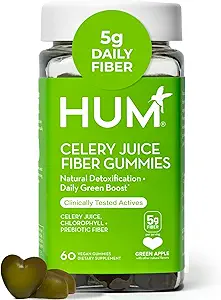 Yetişkinler için HUM Celery Juice Fiber Gummies, First Prebiyotik Celery Juice Gummy, Gluten Free Fiber Supplement Supports Detoxification, Gut Health, Greens Gummies, Chlorophyll & Prebiyotik Fiber, 60 Count