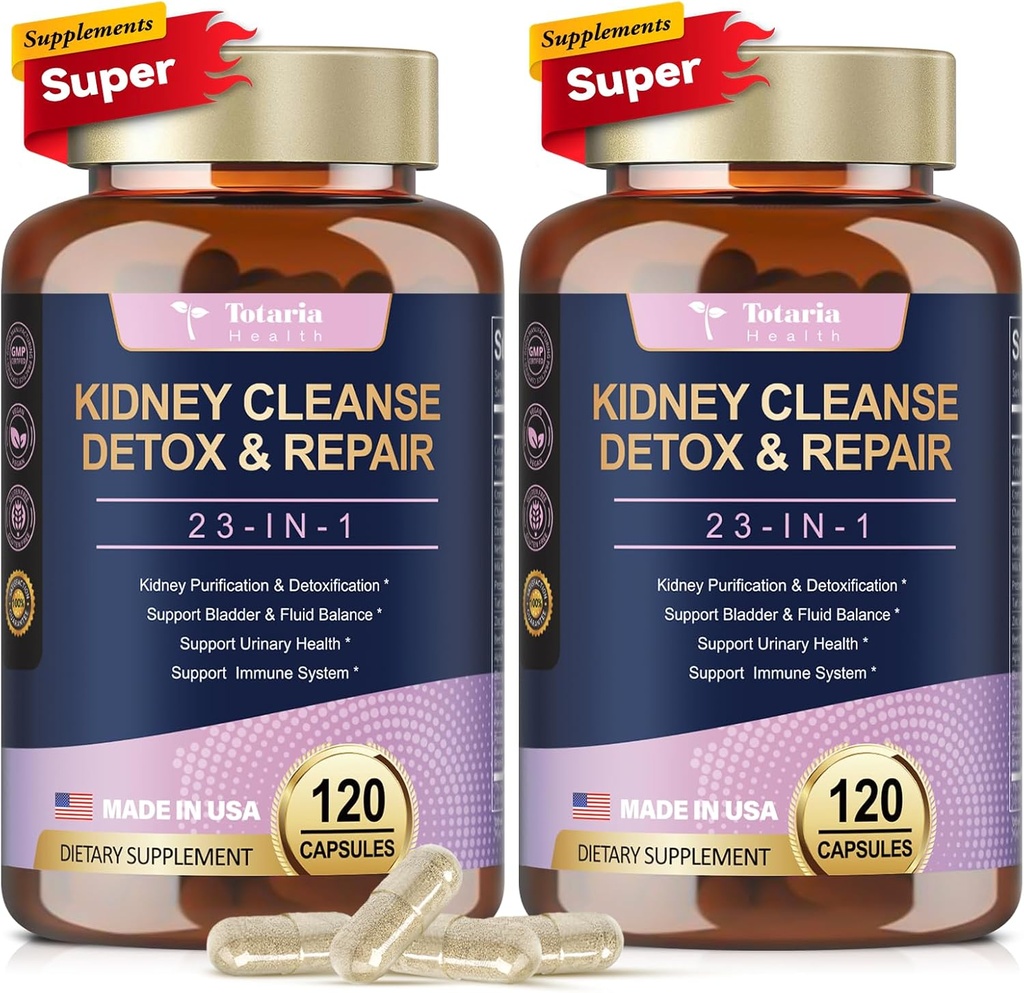 Totaria (2 P) Kidney & Liver Cleanse Detox & Tamir Capsules, Chanca Piedra & Cranberry Pills for Liver & Kidney Support Supplement Extra Strength for Stones Dissolver, Urinary Tract Health for Women