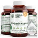 Doğal Nutra Chelated Dolce Magnezyum 1000/500 mg Supplements Plus Betaine HCL - Chelated Cal Mag Kemik Yoğunluğu, Destekler Kas, Dişler, Cardiovascular & Nerve Health, 100 Vegan Tabletler