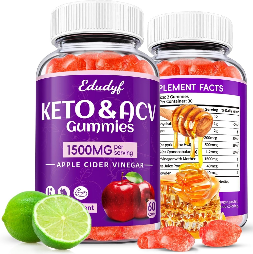 Keto Acv Gummies,Organic Apple Cider Vinegar Gummies,Keto Gummies,Gut Health for Women,Probiyotiks for Digestive Health,Metabolism,GMO Free & Vegan - 120 Count