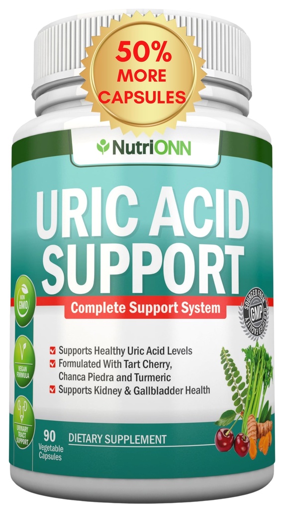 Uric Acid Flush - Herbal Uric Acid Cleanse Supplement - Tart Cherry, Celery Seed Extract, Chanca Piedra, Devil's Claw & Green Coffee Bean - Vegan - Gallbladder ve Kidney Health