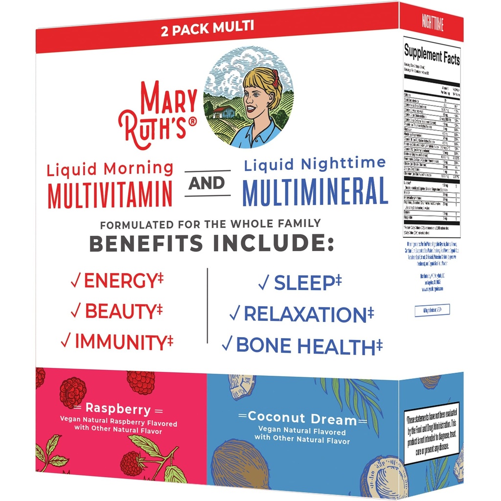 MaryRuth Organics Liquid Morning Multivitamin & Liquid Nighttime Multimineral Bundle, Vegan Vitamin C, Vitamin D, B Complex, Magnesium, Energy, Beauty, Sleep Support, NO Melatonin, 32 Fl Oz Κάθε ένα