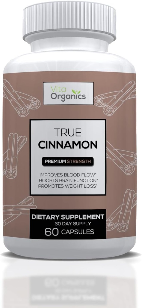 True Cinnamon συμπλήρωμα, Σρι Λάνκα Οργανικές κάψουλες κανέλας, True Cinnamon Verum Bark, Χωρίς ζάχαρη - 60 κάψουλες λαχανικών